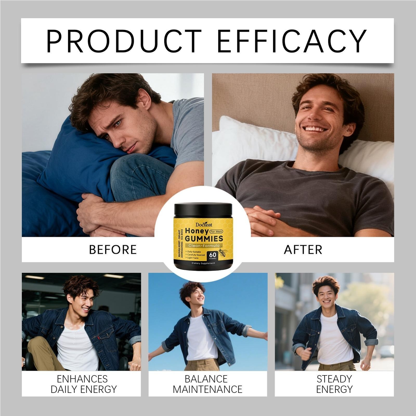 Honey Gummies for Men, Vitality Booster Manuka Honey Gummies 60 Counts US