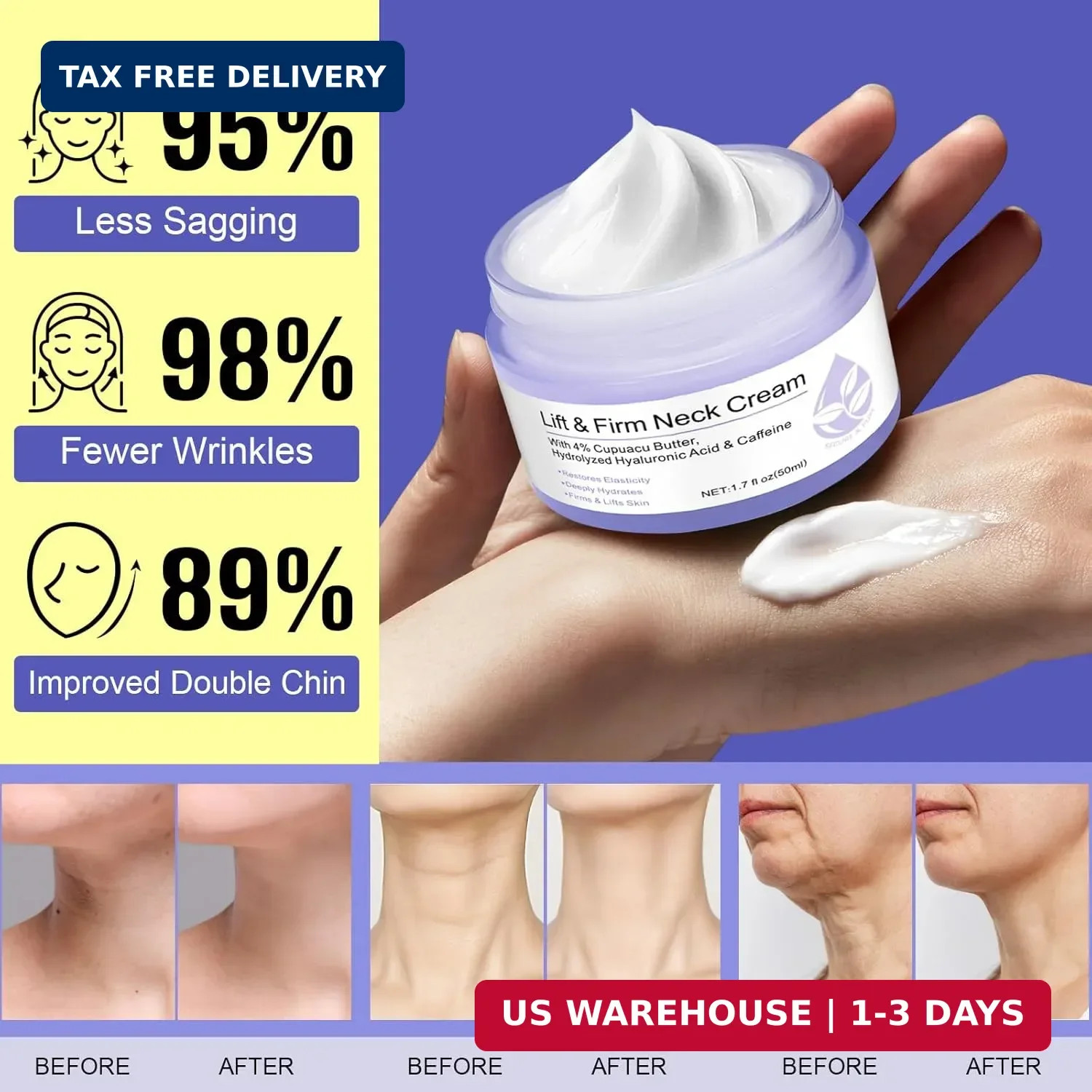 ZIXAOK Neck Creams for Tightening and Firming-Instant Face Lift Cream with Hyalu