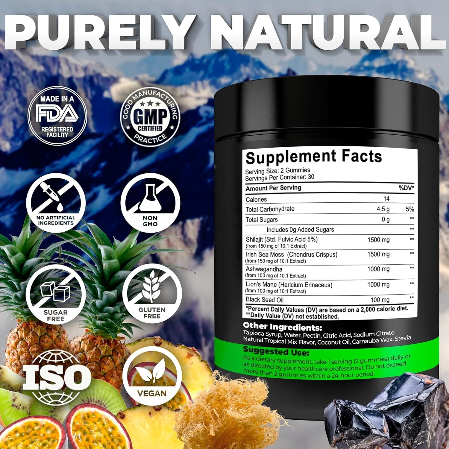 Organic Shilajit Gummies with Sea Moss Gummies Shilajit Supplement for Immune Sy