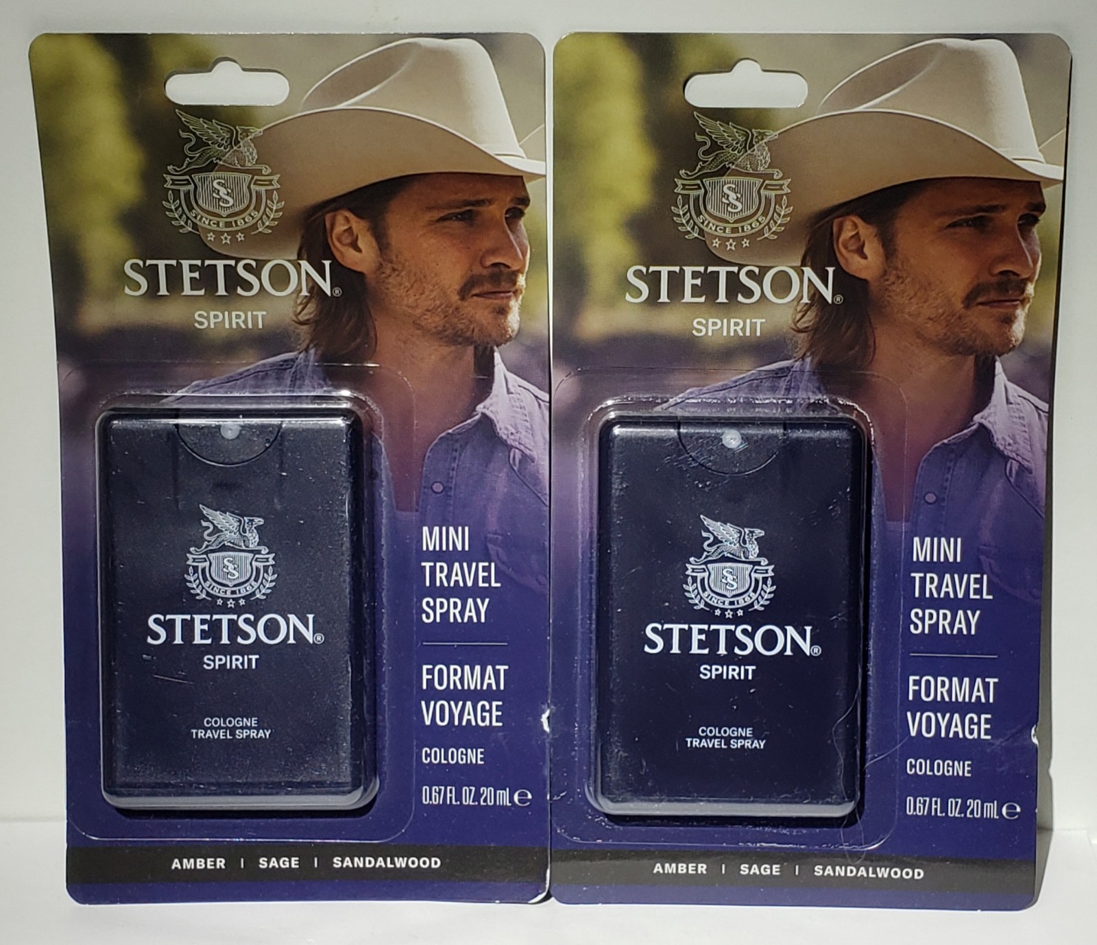 Sealed ~ 2 STETSON SPIRIT by Stetson ~ Mini Cologne Travel Sprays ~ 0.67 oz Each