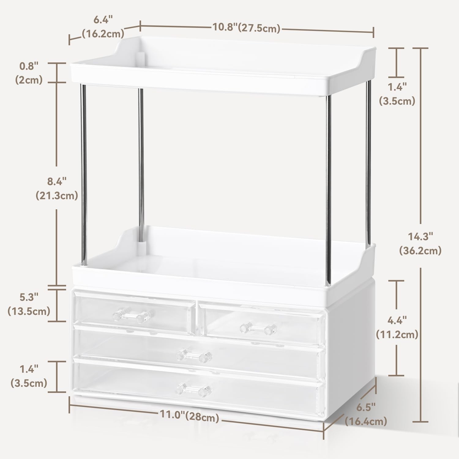 Bathroom Organizers and Storage, 5Tier 4Drawer Makeup Organizer Countertop, M…