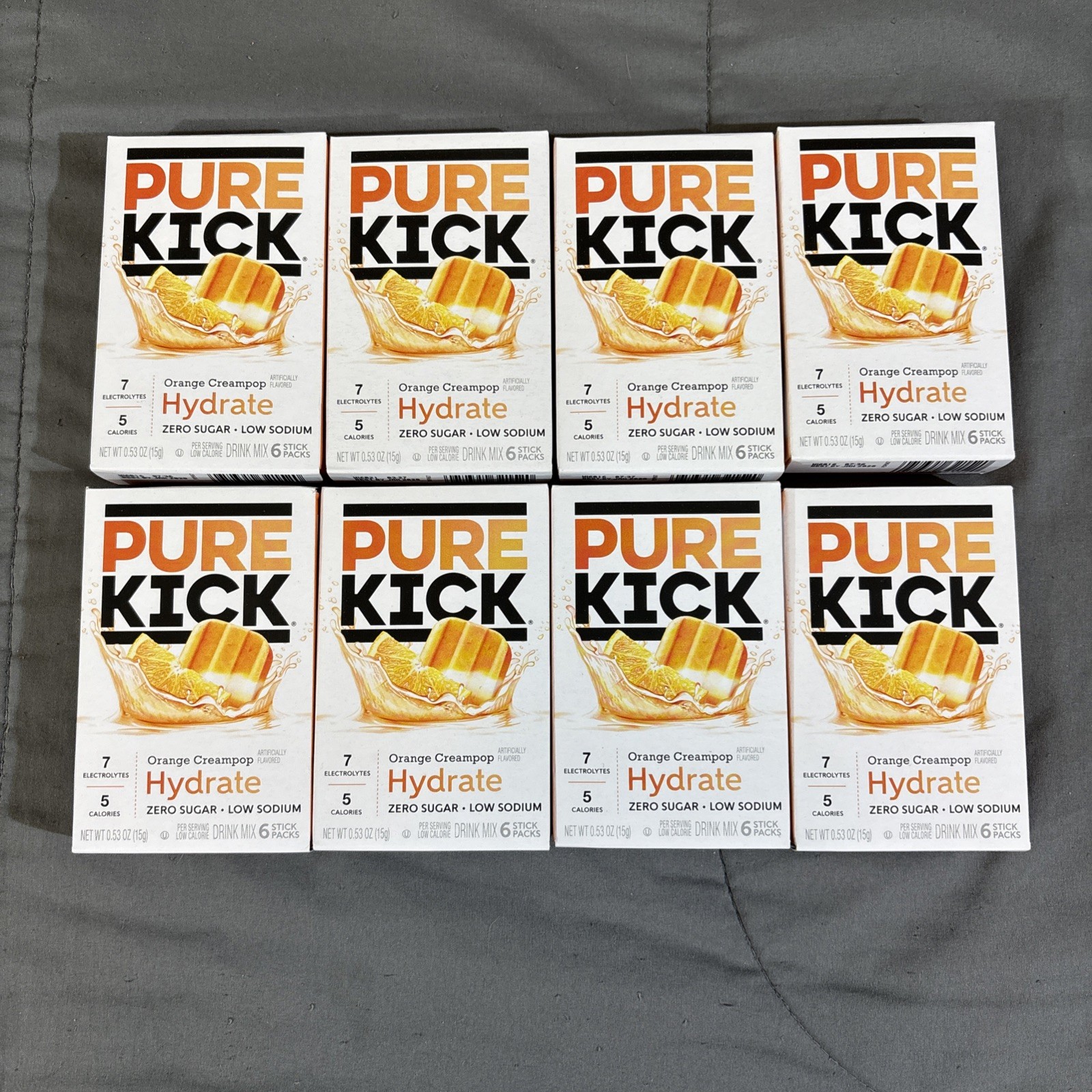 8 PACK ~ PURE KICK H2O Energy ORANGE CREAM HYDRATE 48 Packets ALWAYS FRESH!