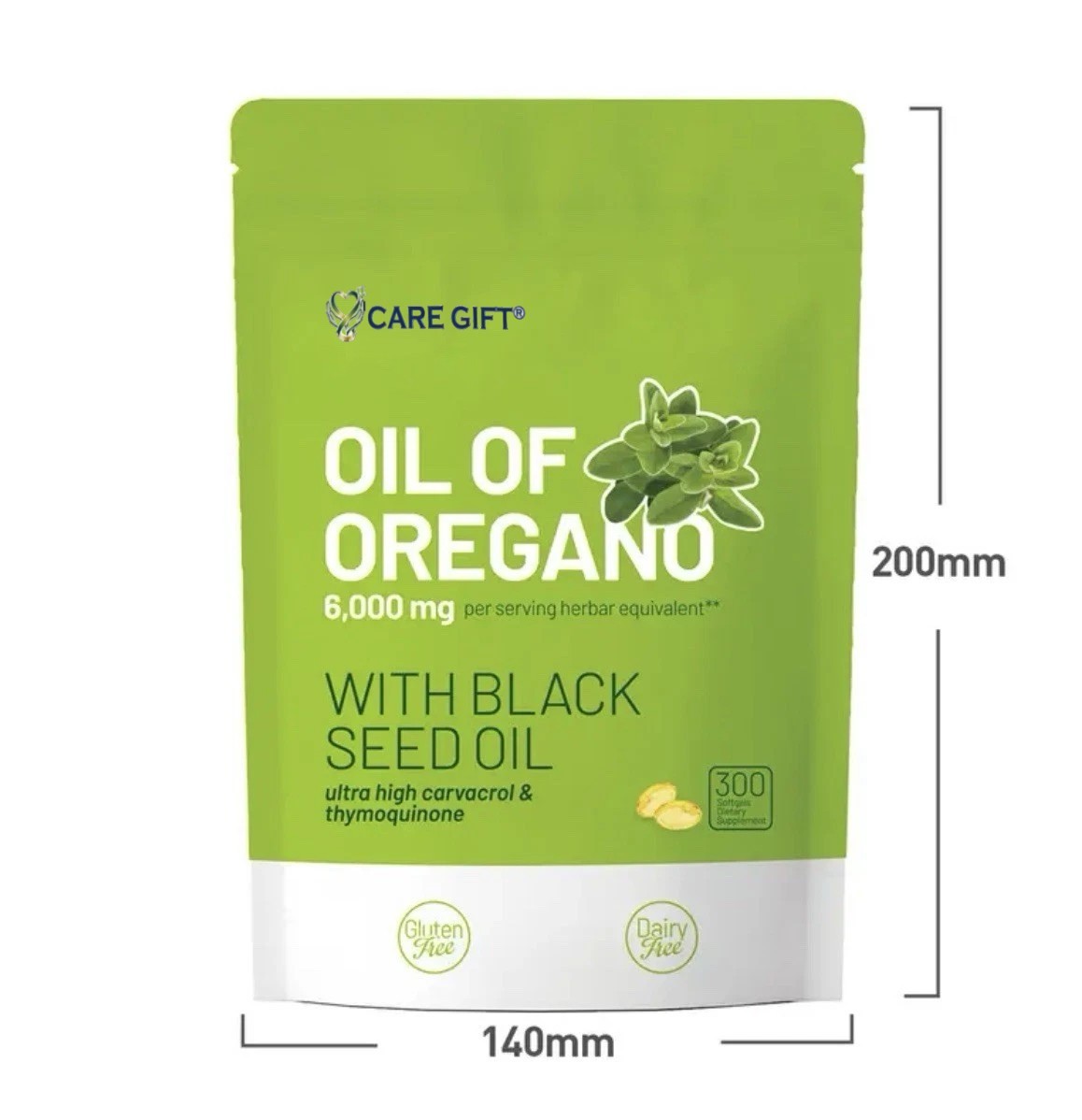 Oil Of Oregano 6000mg-300 Softgel Capsules With Black Seed Oil