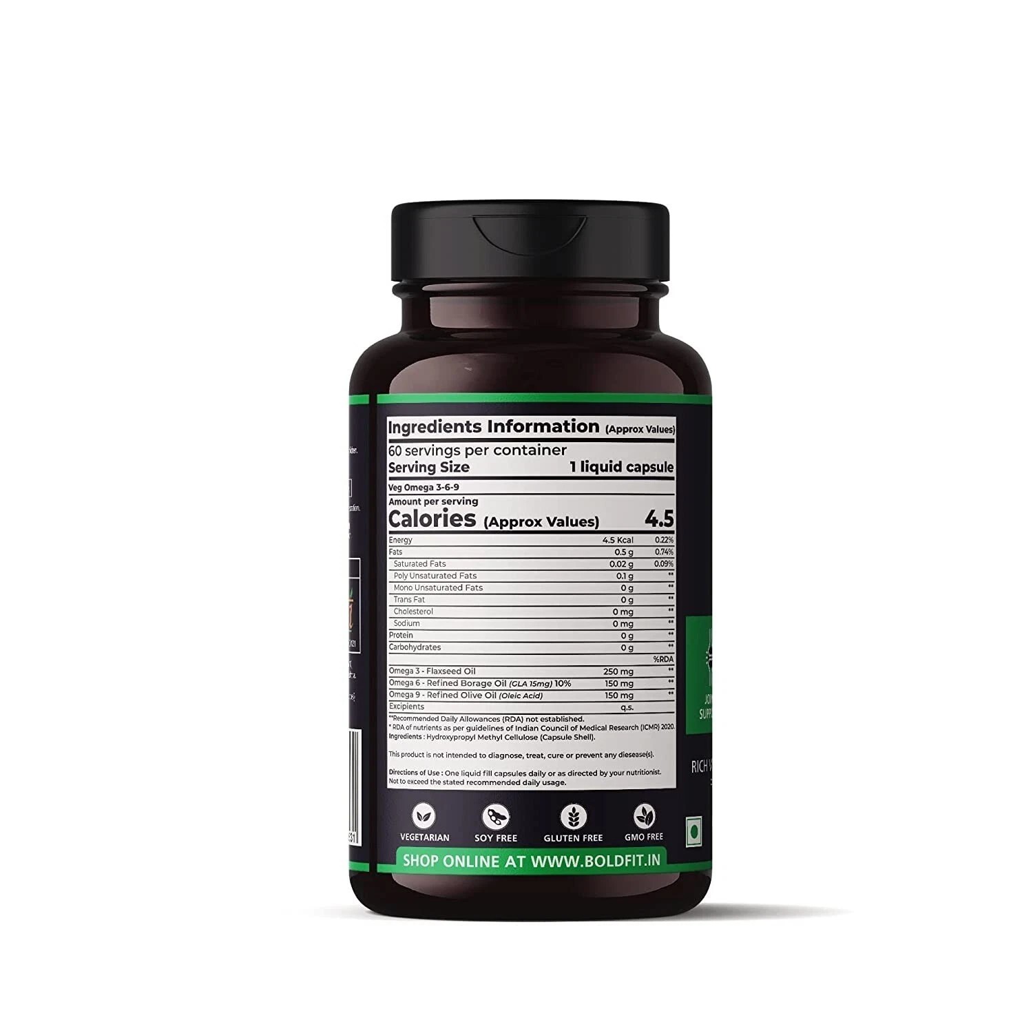 Boldfit Veg Omega 369 Capsules Flaxseed, Borage & Olive Oil 60 Veg caps