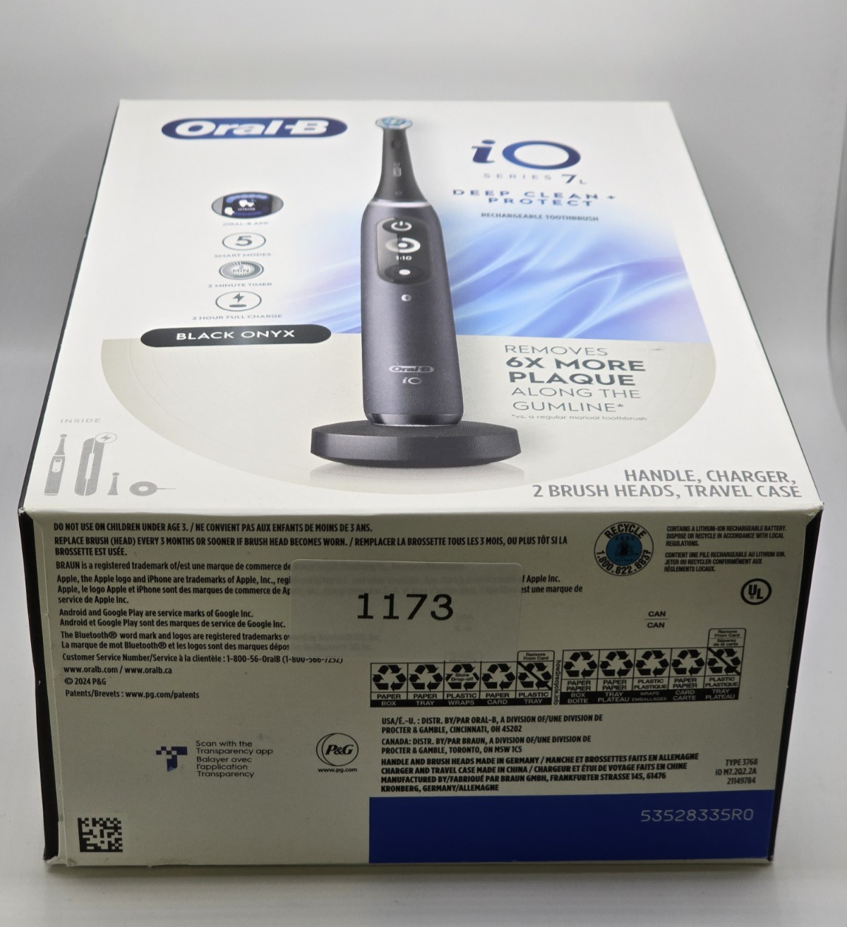 Oral-B iO7 Series 7 Electric Toothbrush Black Onyx + Travel Case & 2 Heads