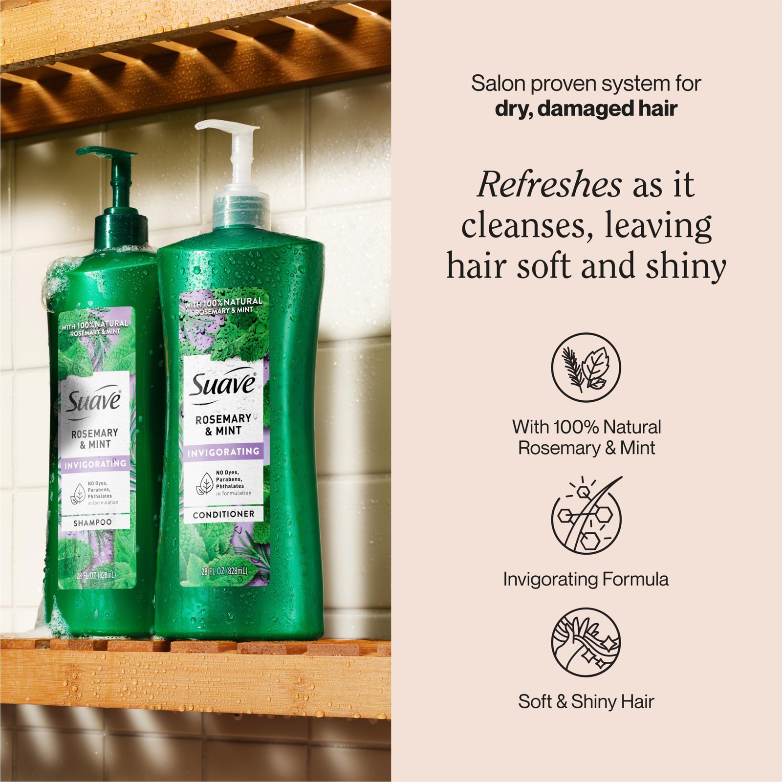 Suave Invigorating Shampoo with Rosemary Mint Healthy Looking Hair 28 FL OZ