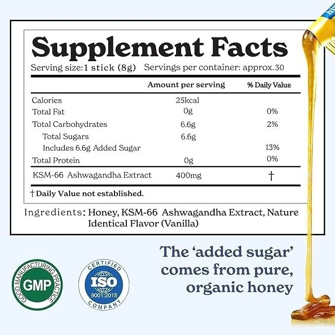 Better Alt KSM-66 Ashwagandha Honey Sticks Organic Multiflora for Relaxation.