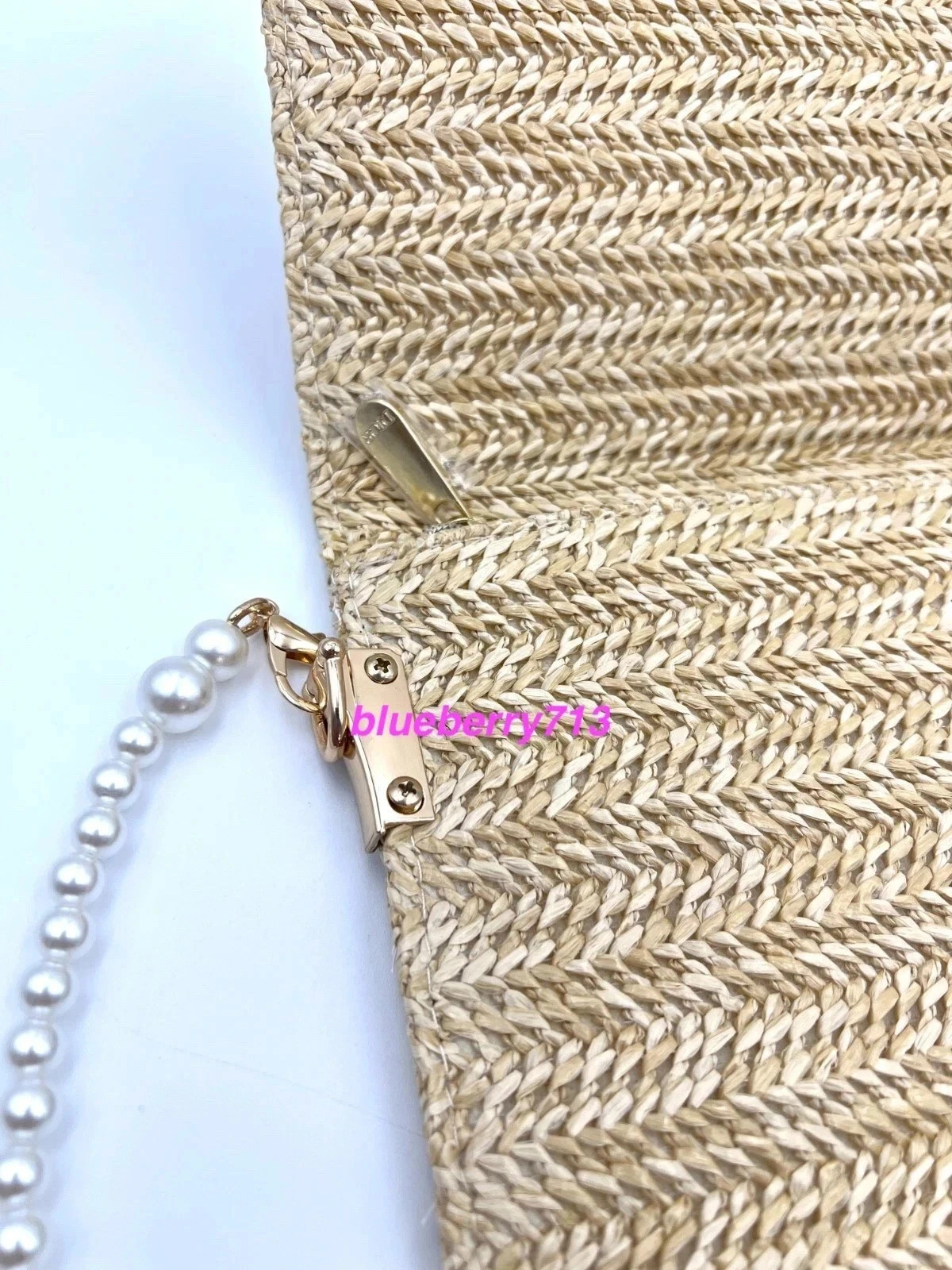 New! D ior Straw Beige Makeup Zipper Bag with Chain