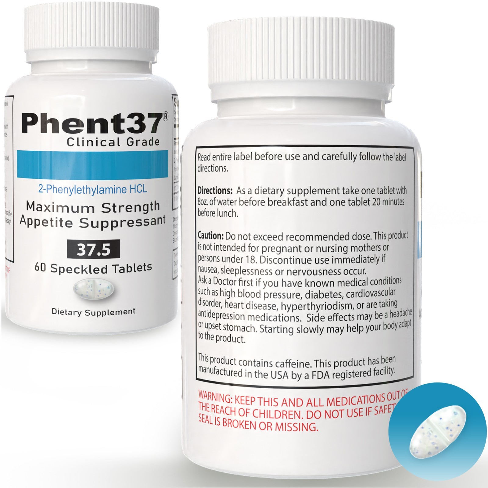 Phent37 – Appetite Suppressant 37.5 Diet Pill Speckled Tablet – Fast Working