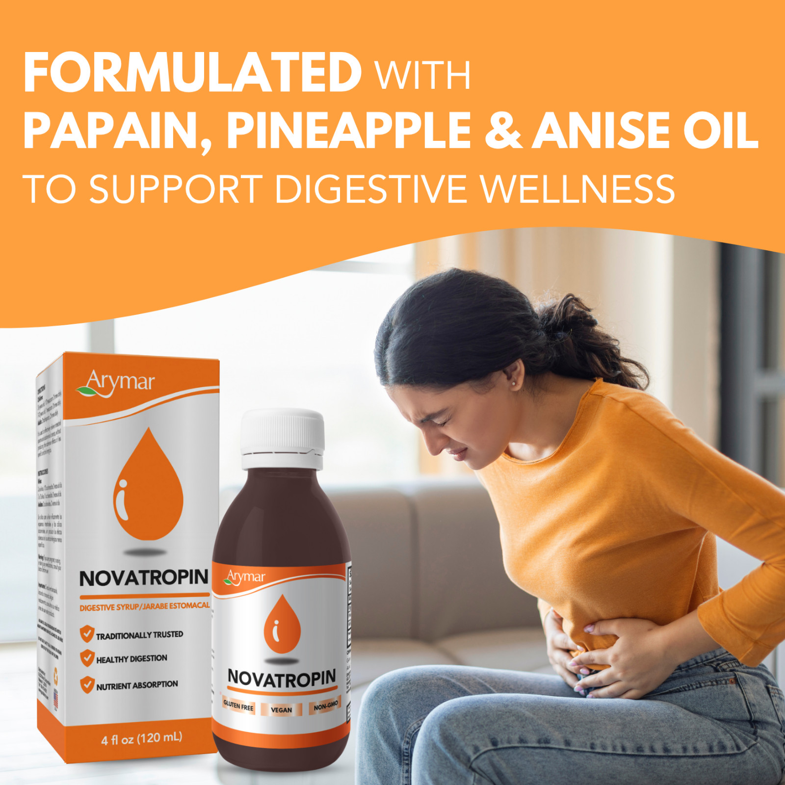 Arymar Novatropin Syrup, 4 fl oz – Herbal Digestive Support, Gluten-Free