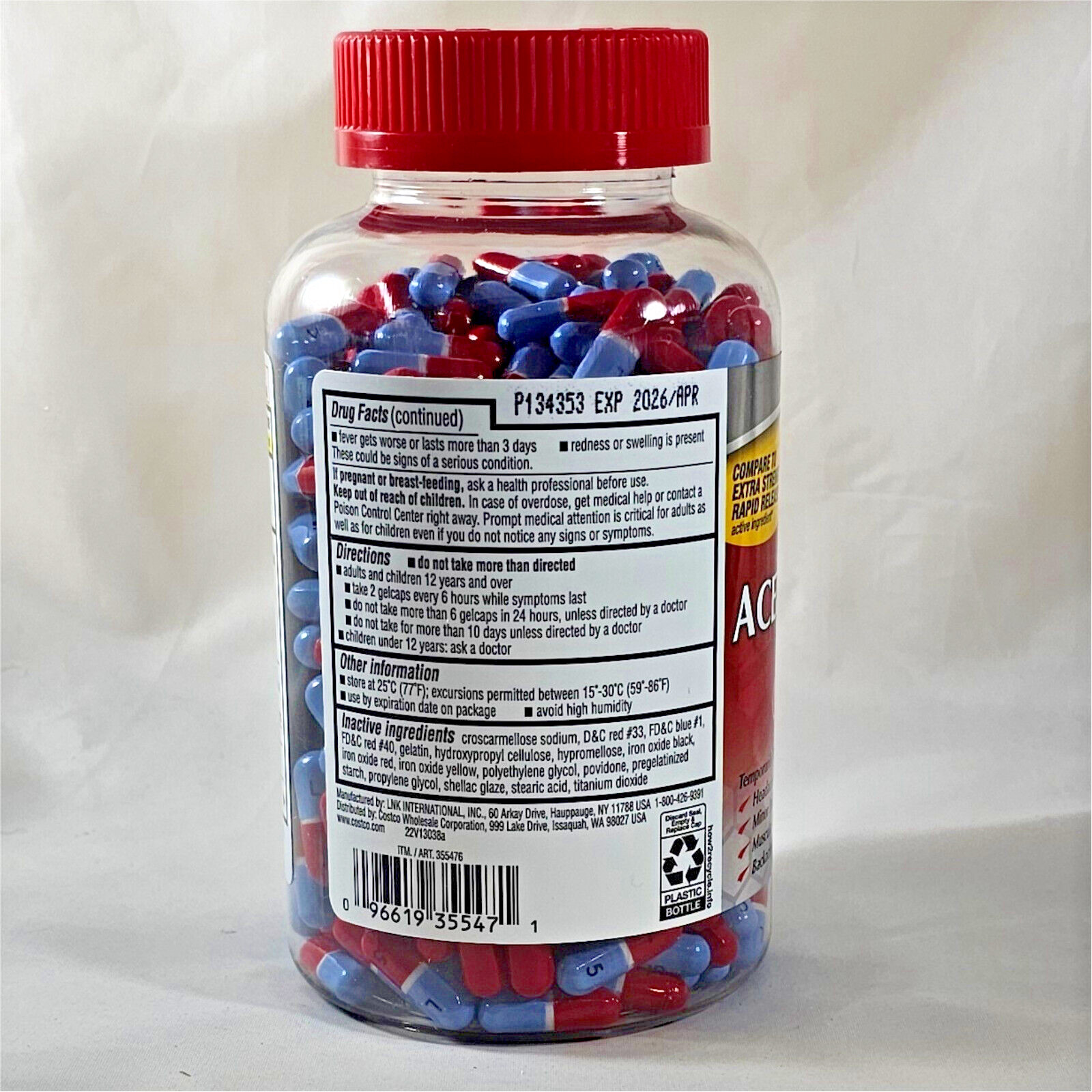 Kirkland Signature Acetaminophen Rapid Release Extra Strength 500mg 400 Gelcaps