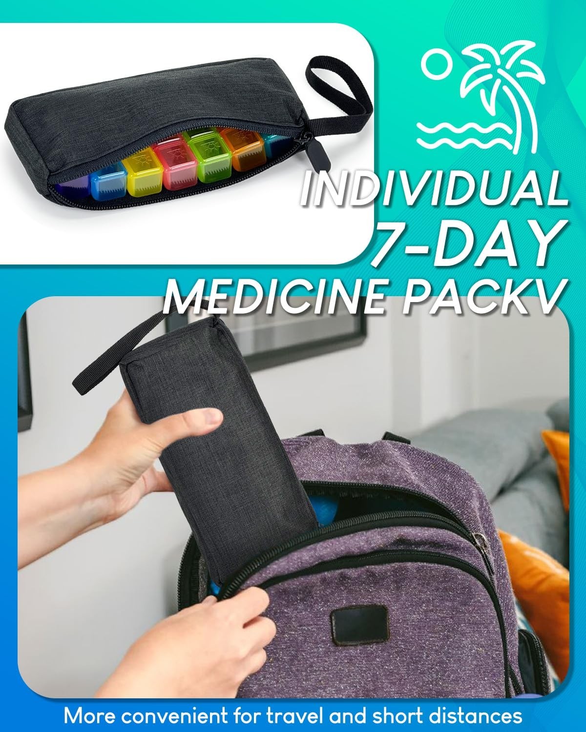 31-Day Pill Organizer with Cutter & Stickers, Portable Hard Shell, 3x Daily Use