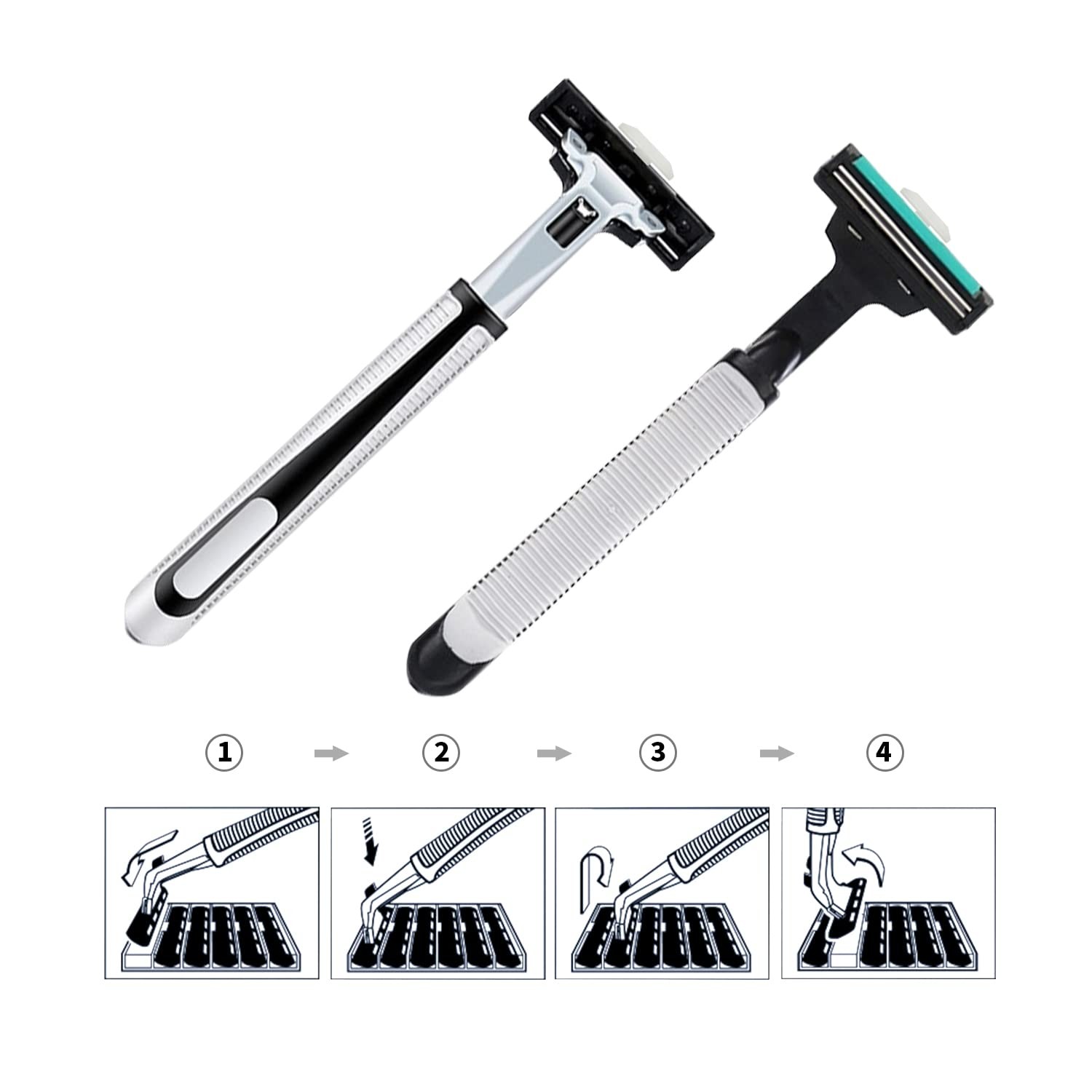 Men’s Disposable Razors 108 Twin Stainless Steel Blades 4 Handles—Smooth Shave
