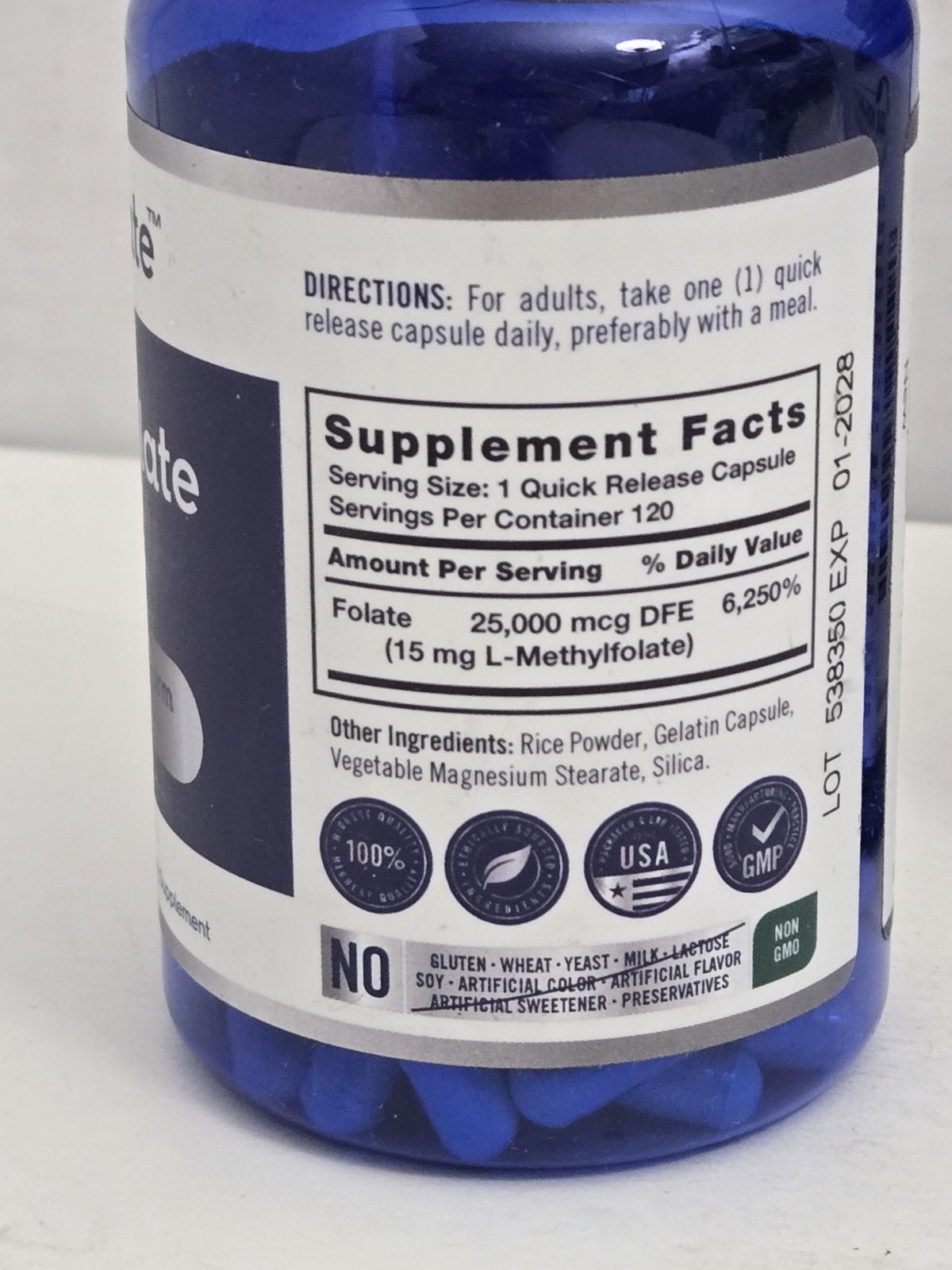 L Methylfolate 15mg 120 Capsules x2 Lot Opti-Folate Exp 1/28 SEALED