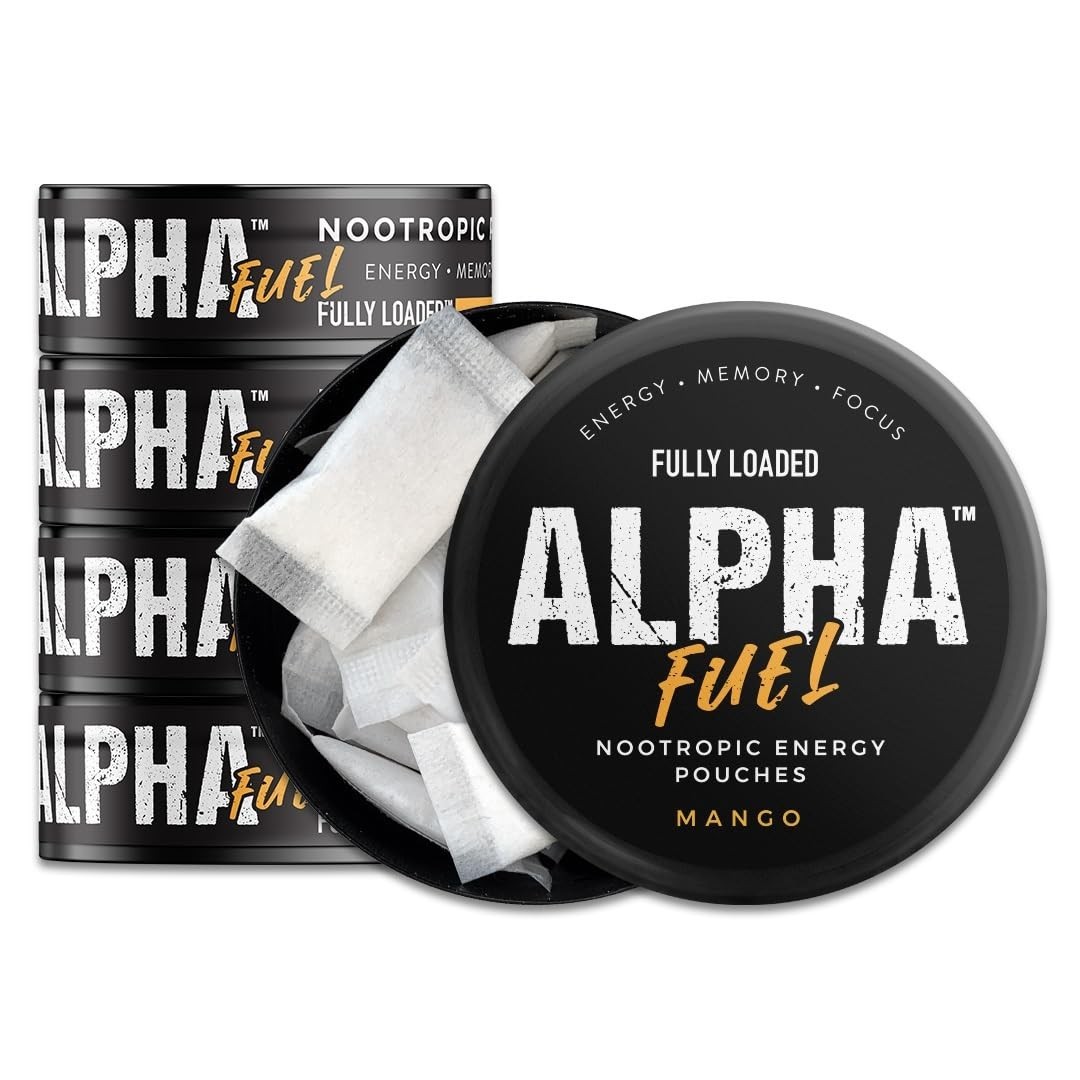 Nootropic Energy Pouches – Mango Flavor, 5 Cans, 15 Pouches Each, Caffeine Boost