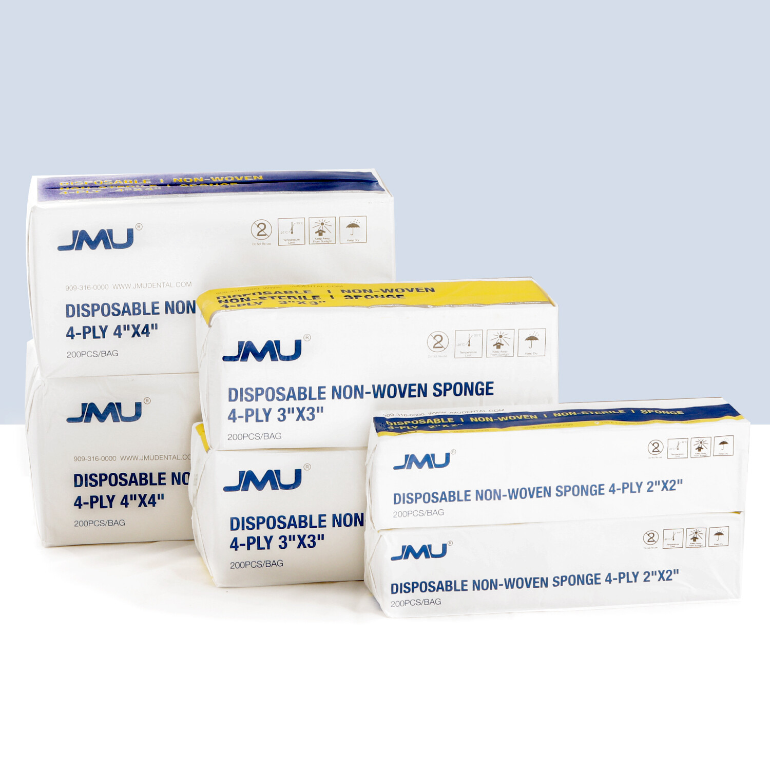 200/Bag JMU Dental 4-Ply Non-Woven Sponges Gauze Pads Non-Sterile Size 4″ x 4″