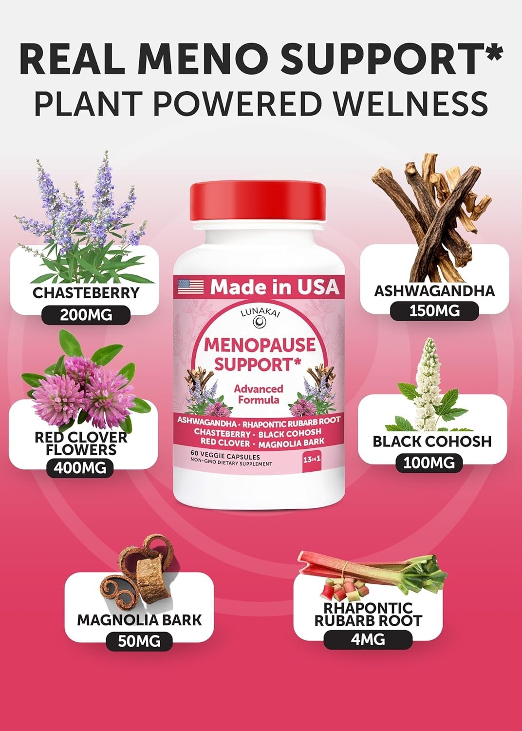 Lunakai Natural Menopause Supplements for Women 13-in-1 Menopause Relief