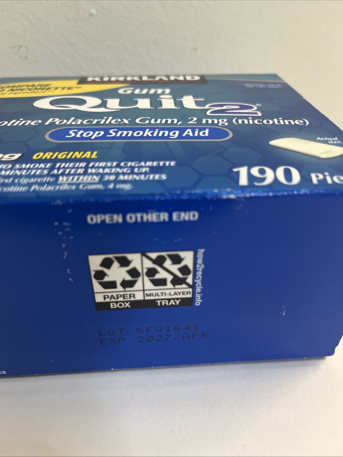 Kirkland Signature Quit 2 mg Gum Nicotine Polacrilex Stop Smoking Aid 190 Pieces