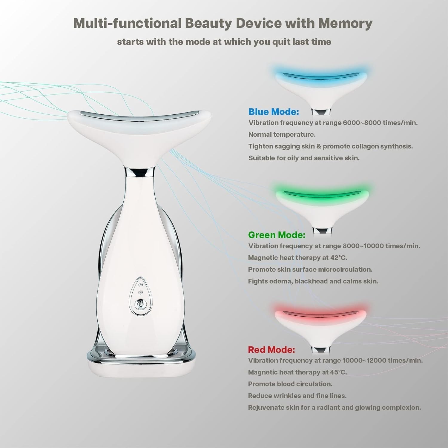 Pearl White Neck & Face Massager – Triple Action LED & Thermal Skin Rejuvenator