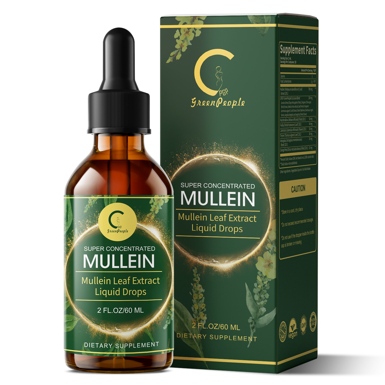 2 PACK Mullein Drops for Lungs, Detox and Cleanse Mullein Extract Supplement