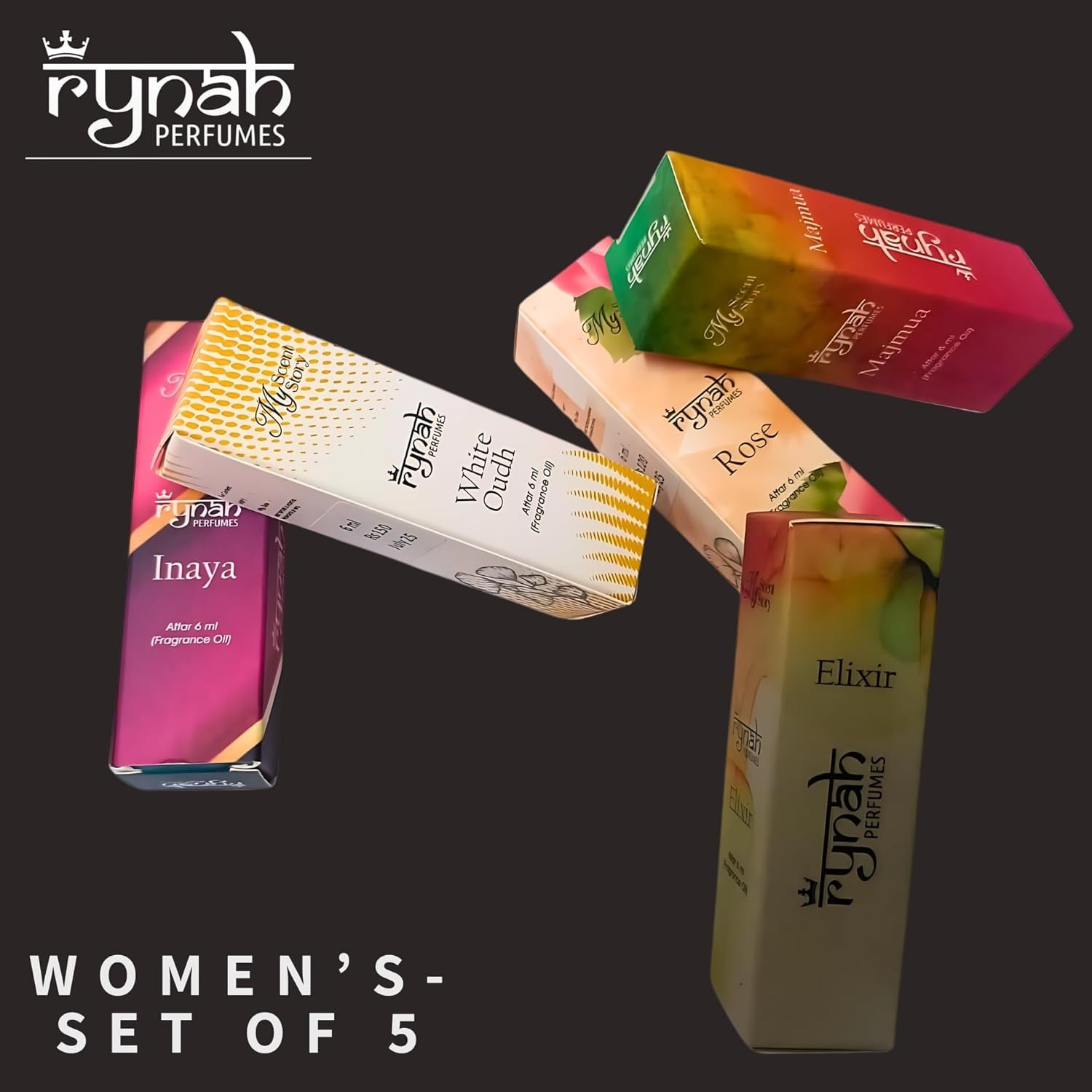 Rynah Attar Set for Women 5x6ml Roll-On Non-Alcoholic Perfume Oils