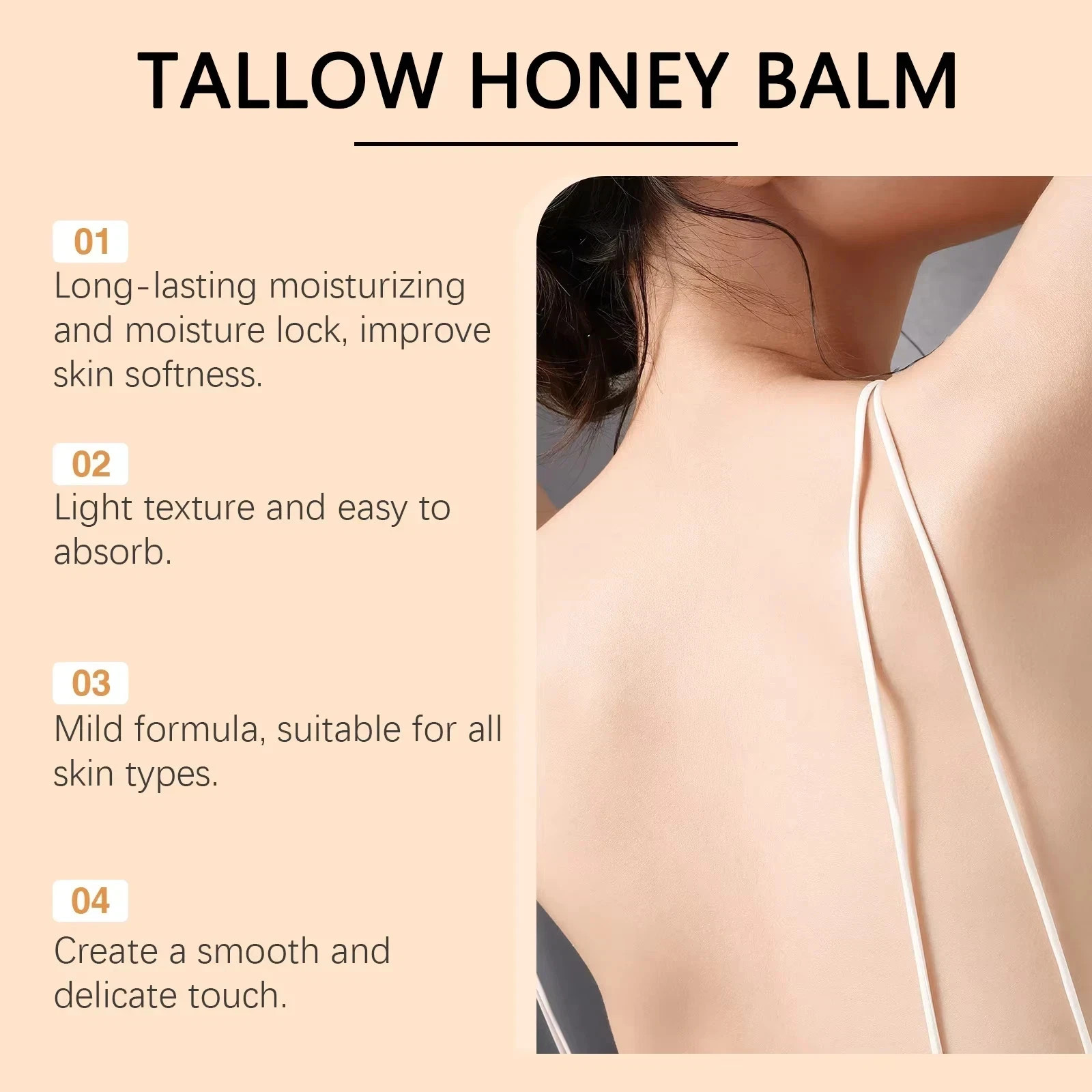 Grass Fed Beef Tallow Honey Balm Moisturizing Skin Care Cream Face Body 2.12oz