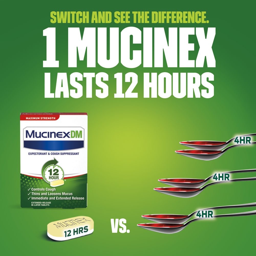 Mucinex Dm 12 Hr Max Strength Expectorant Cough Suppressant Tablets 42Ct