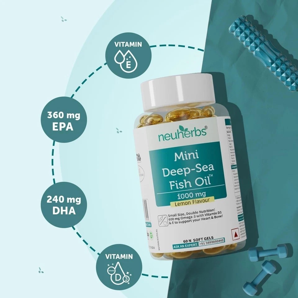 Mini Deep Sea Omega 3 Fish Oil 1000mg Supplement, No Fishy Burp (60 Capsules)