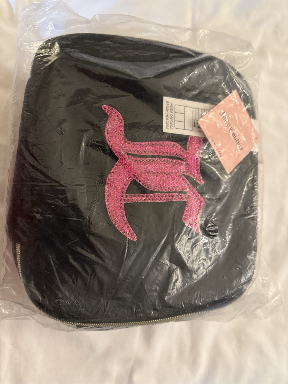 Juicy Couture PNK Juicy Heart Travel Cosmetic Bag Includes 1 Toiletry Bottle