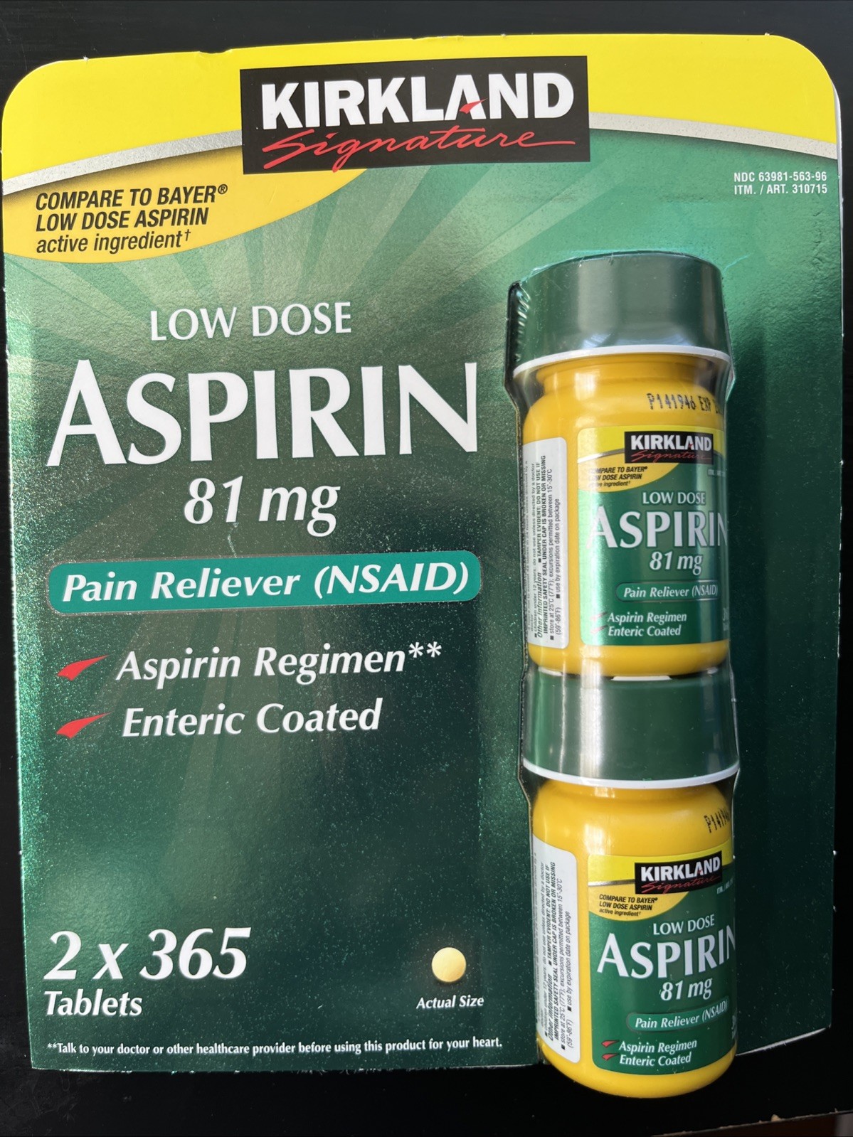 KIRKLAND SIGNATURE Low Dose Aspirin 81mg 730 Ct 2 Pack Exp 7/27