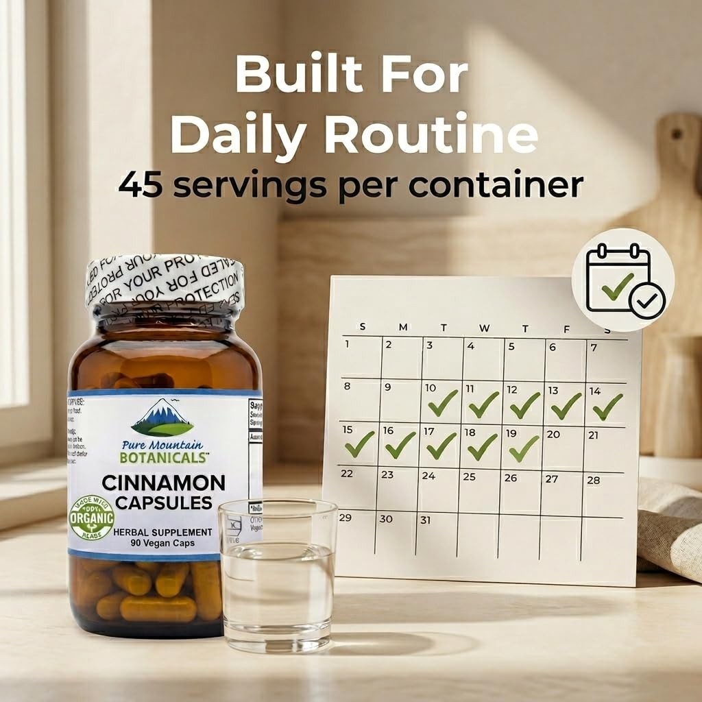 Pure Mountain Cinnamon Capsules 1000mg Organic Cassia Cinnamon Bark Supplement