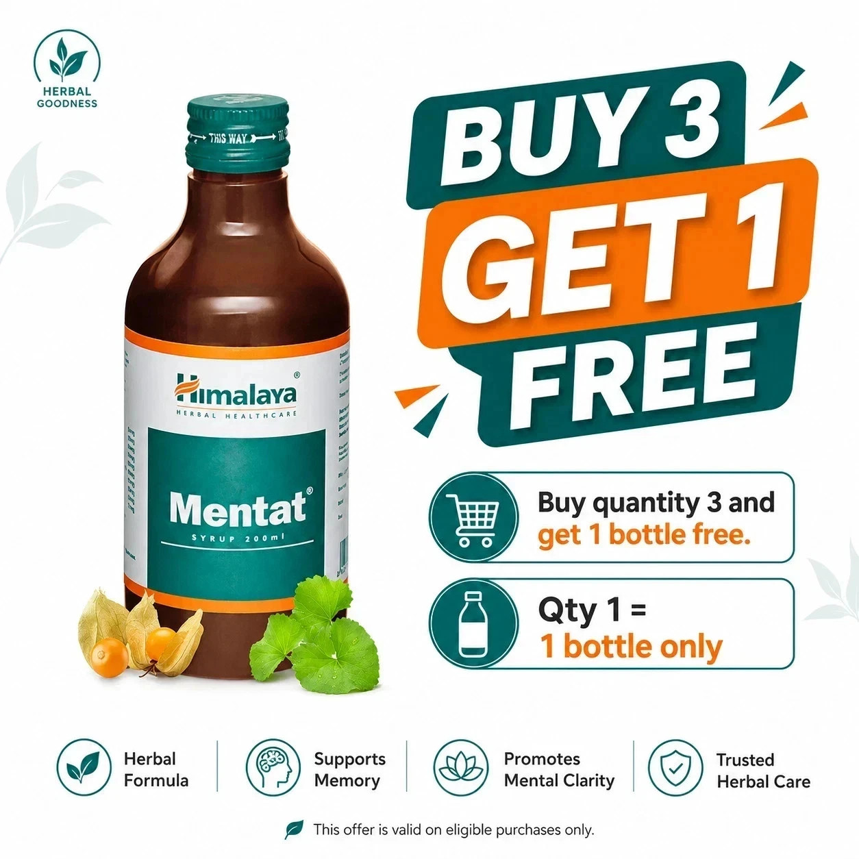Himalaya Mentat Syrup 200ml Mental Focus & Memory Support (Buy 3 Get 1 Free)