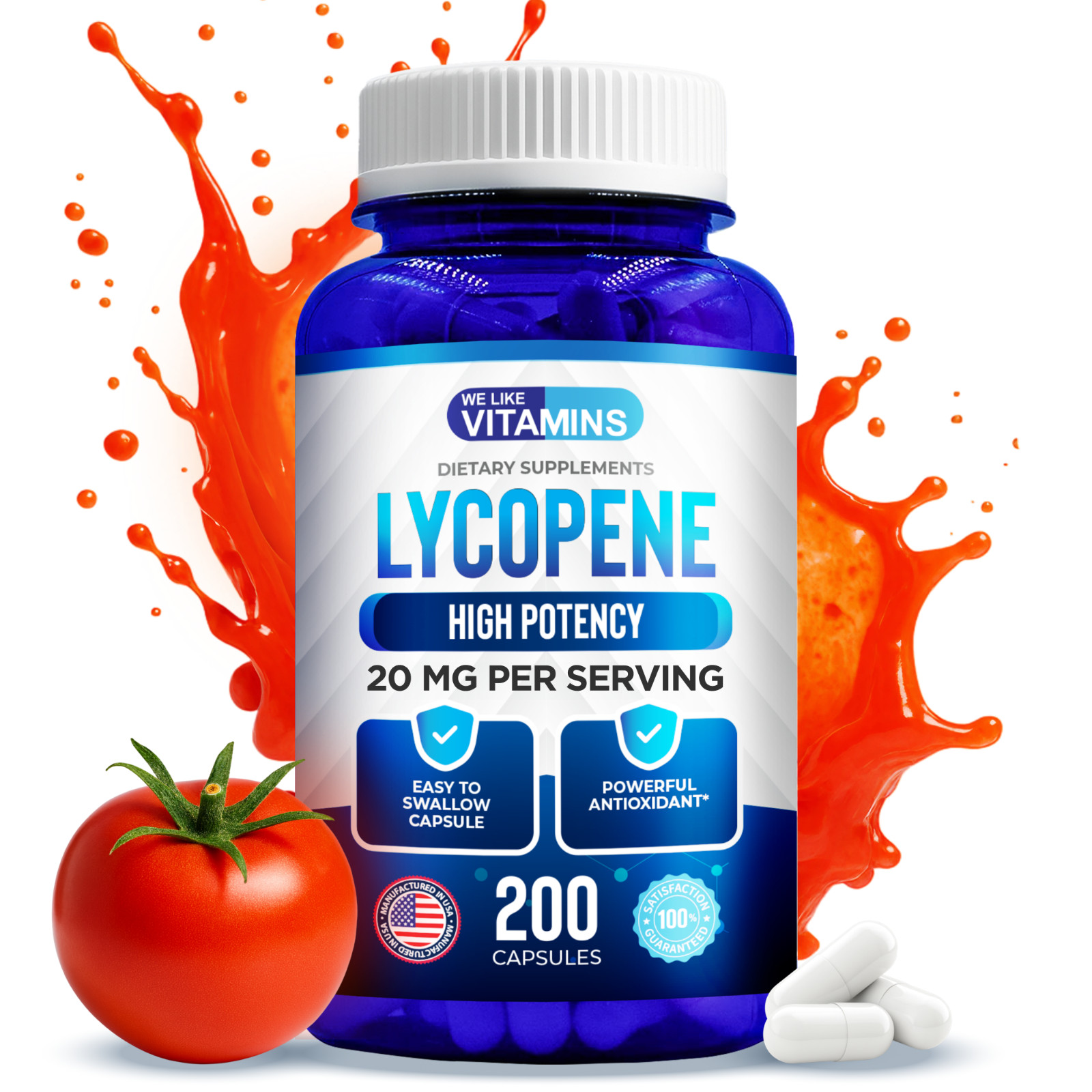 Lycopene 20mg Per Serving 200 Capsules Supplement Antioxidant Prostate Health