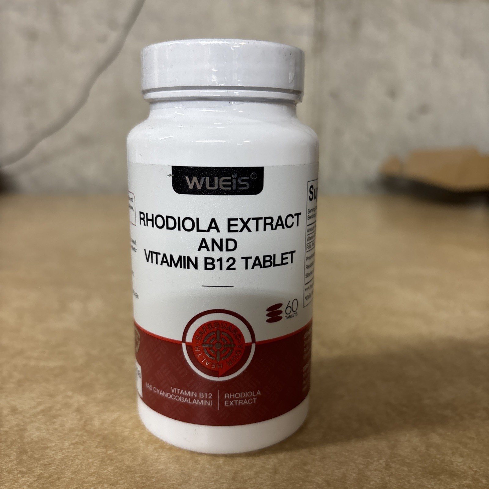 WUEIS Rhodiola Extract & Vitamin B12 + Folic Acid Tablets 60 Count Exp 12/2029