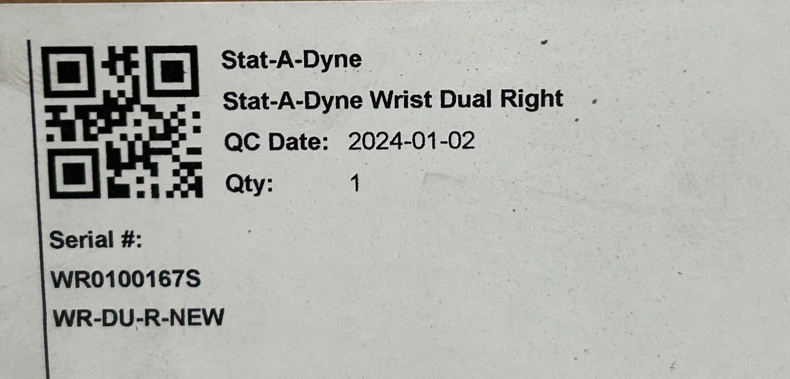 LANTZ MEDICAL STAT-A-DYNE WRIST DUAL HINGE RIGHT WR-DU-R-NEW NEW