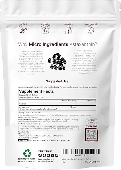 (1 PACK) Astaxanthin 120 Softgels 12mg – Supports Eye Health and Joint Health