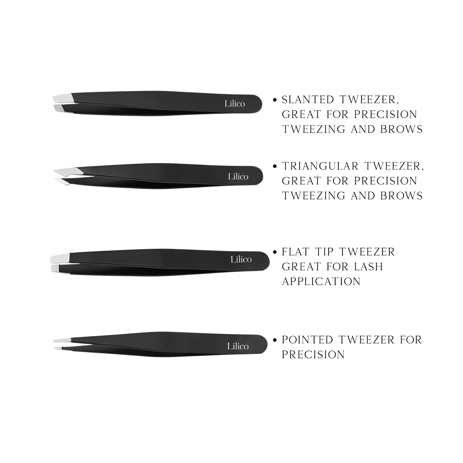 EYEBROW TWEEZERS IN CASE SET OF 4 BROWS LASHES HAIR REMOVAL
