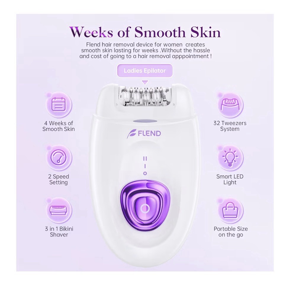 2-in-1 Epilator Hair Remover LED USB Rechargeable Shaver Women Full Body