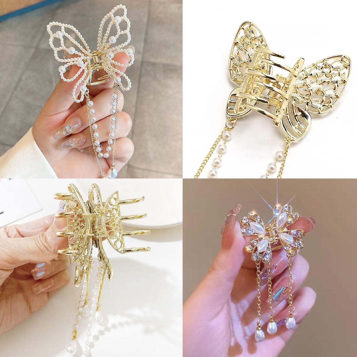 GeoGeoDIY 4 PCS Butterfly Tassel Hair Clip Set, 4 Count (Pack of 1), Gold