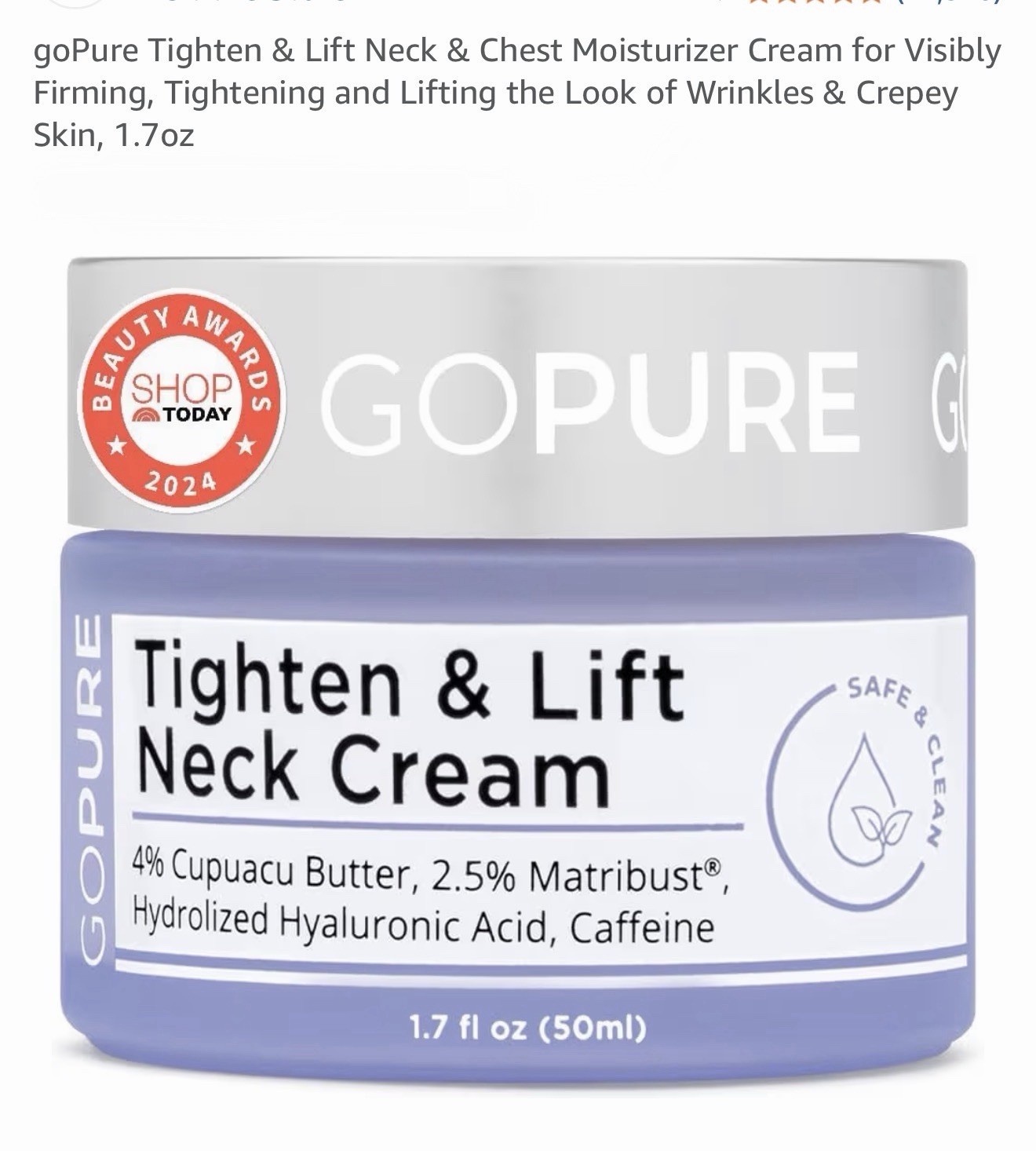New & Sealed! Go Pure Tighten & Lift Neck Firming Cream 1.7 Oz 50ml Exp. 3/2028