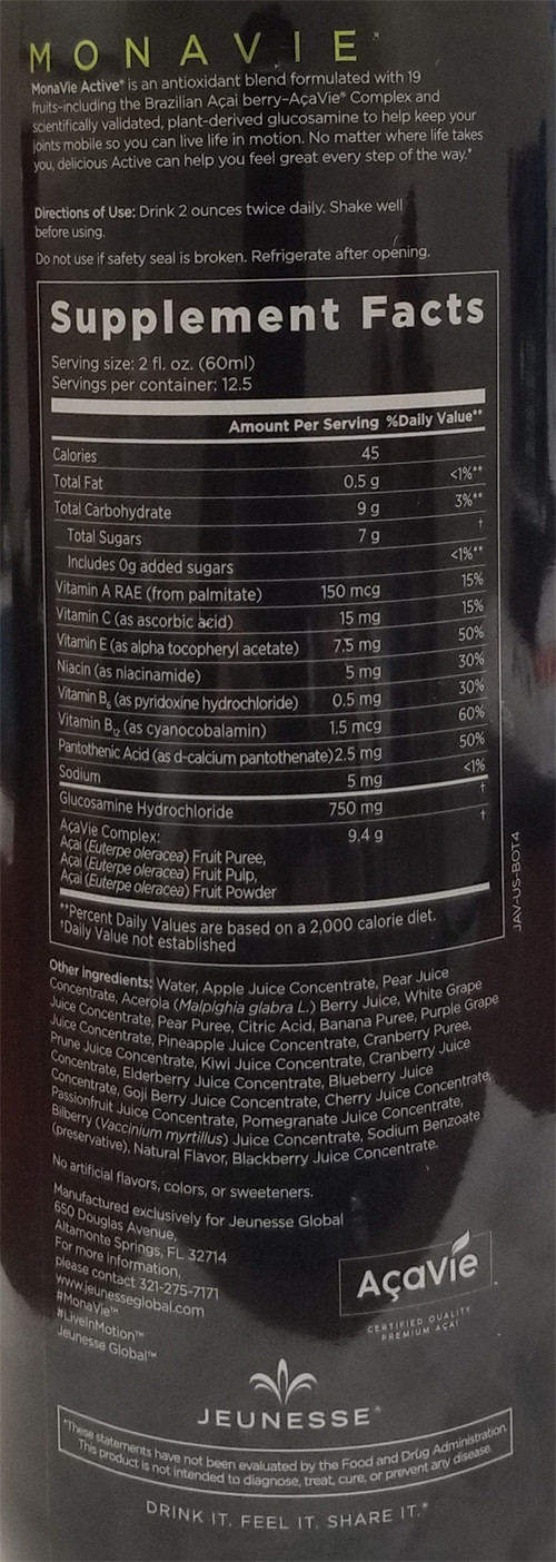 Monavie Active – 1 Bottle – 8/2024 Use By Date