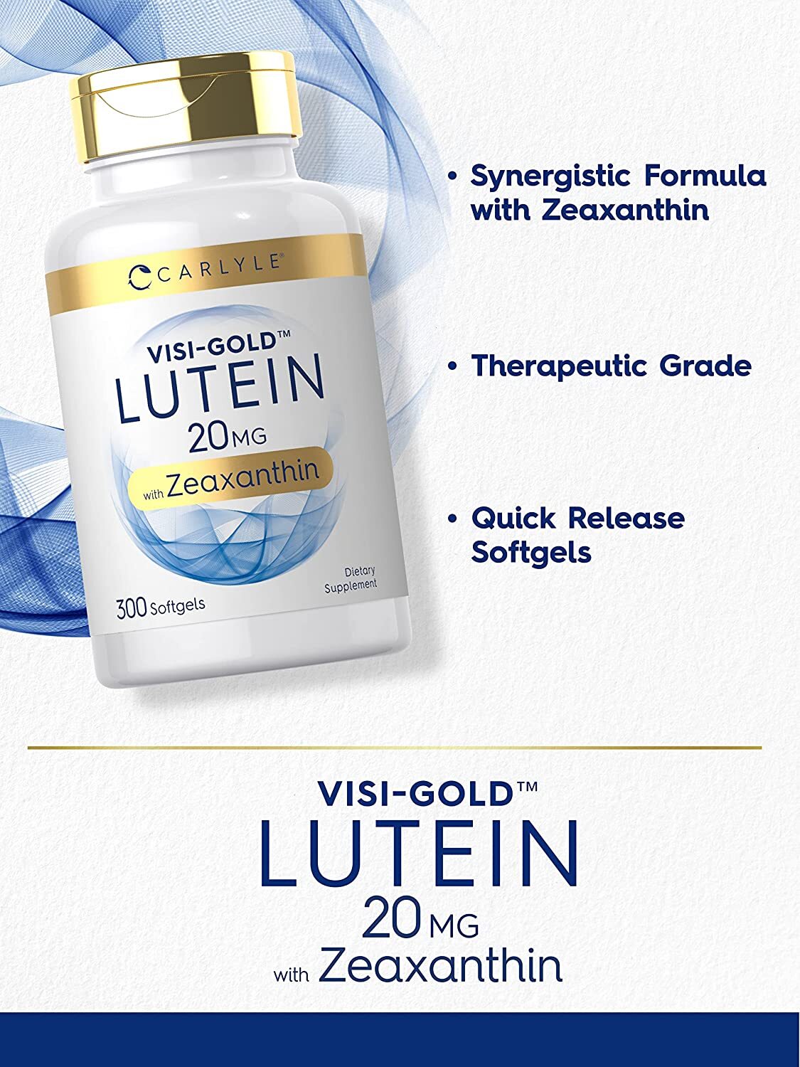 Lutein 20mg and Zeaxanthin | 300 Softgels | Non-GMO & Gluten Free | by Carlyle
