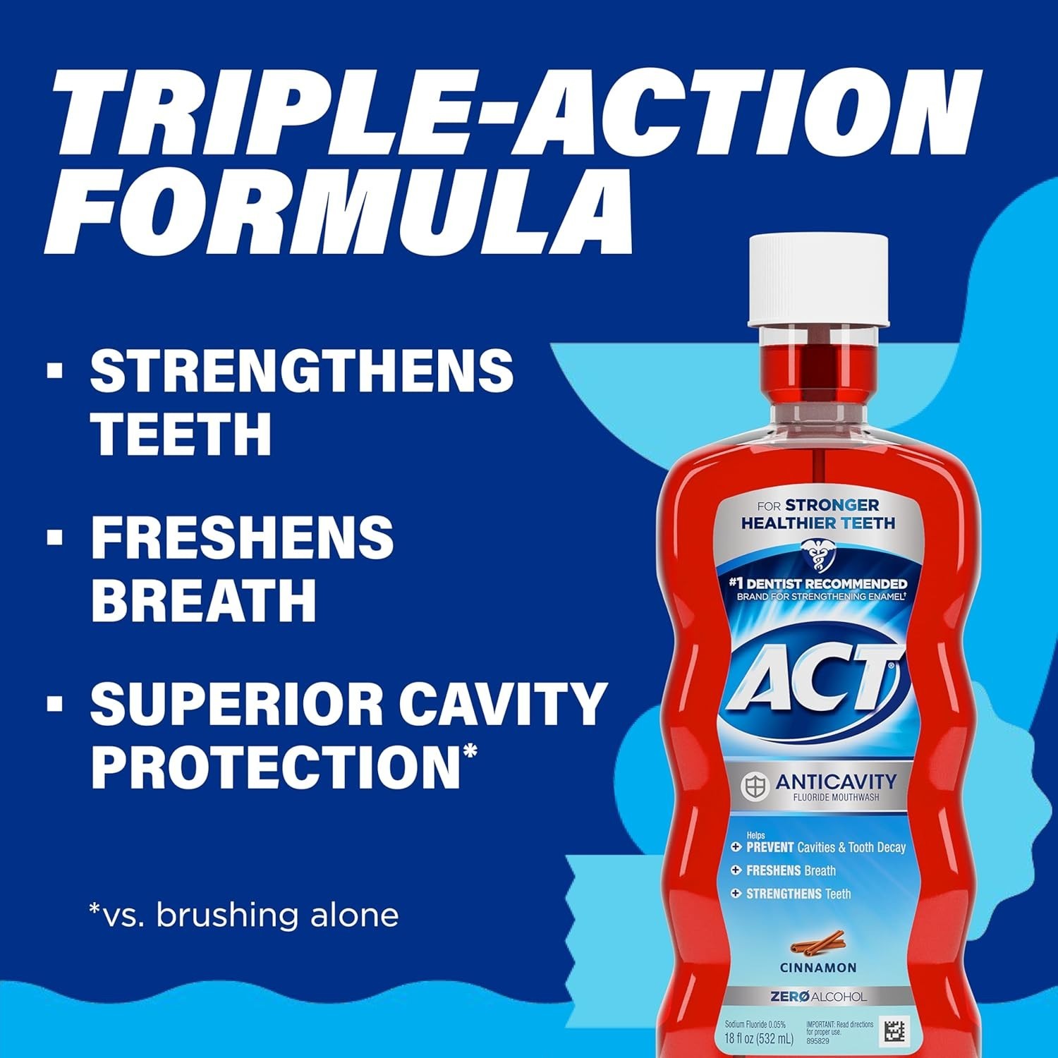 ACT Anticavity Fluoride Mouthwash With Zero Alcohol, Cinnamon, 18 Fl Oz