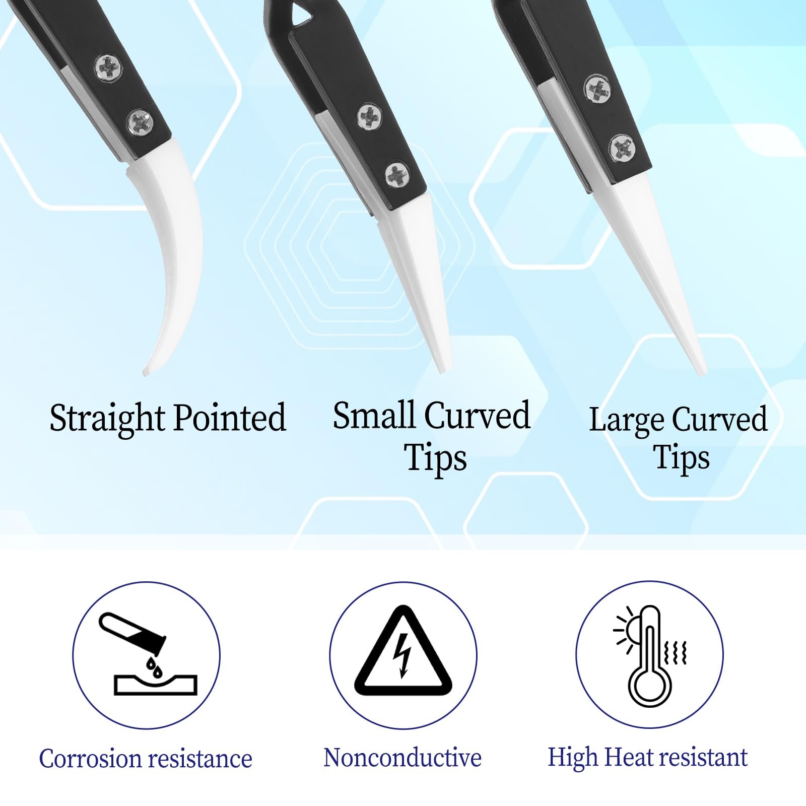 6 Pcs Precision Reverse Ceramic Tweezers Black Non-Conductive Solder Tweezer Ant