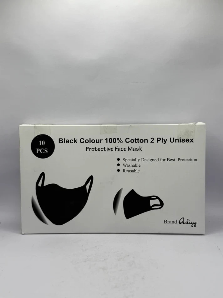 Brand Adiyy 10pcs Black Colour 100% Cotton 2 Ply Unisex Protective Face Mask