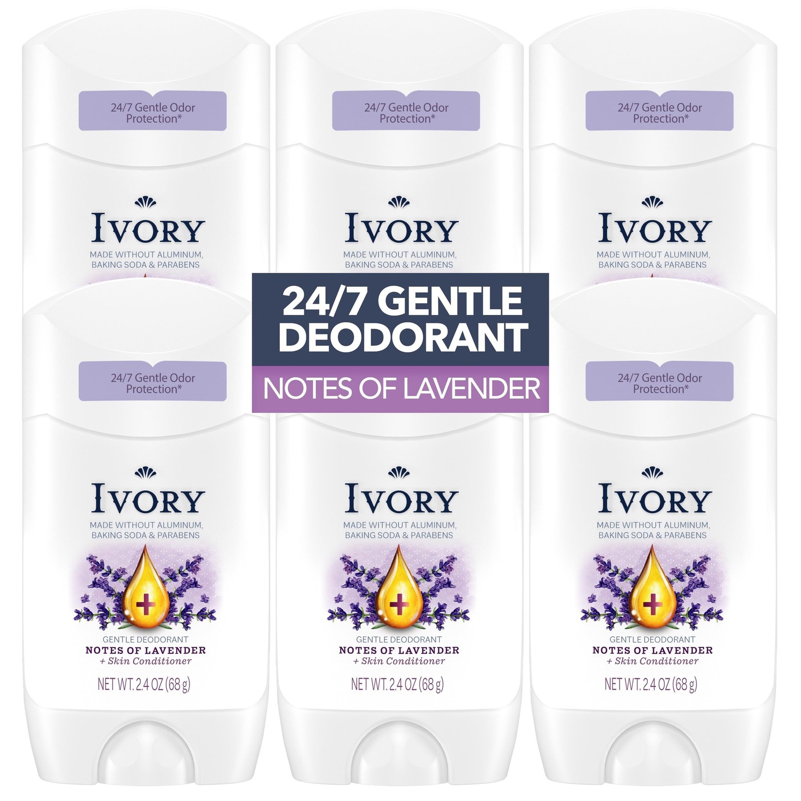 Ivory Aluminum Free Deodorant, 2.4oz (Pack of 6)