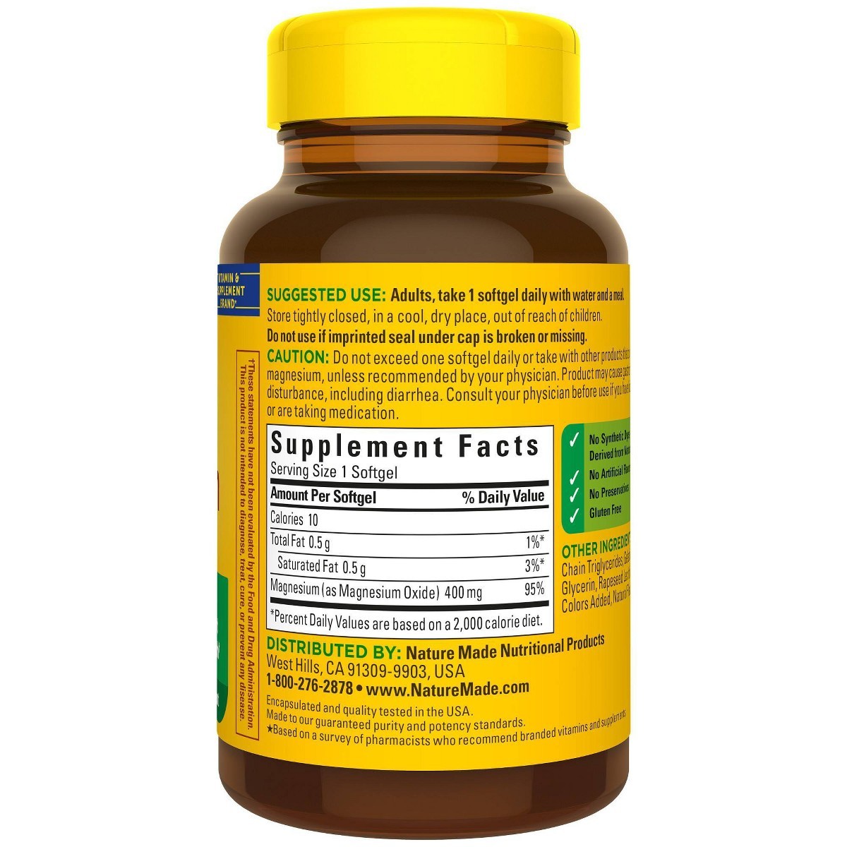 Nature Made Extra Strength Magnesium Oxide 400mg, Muscle, Nerve – 60ct