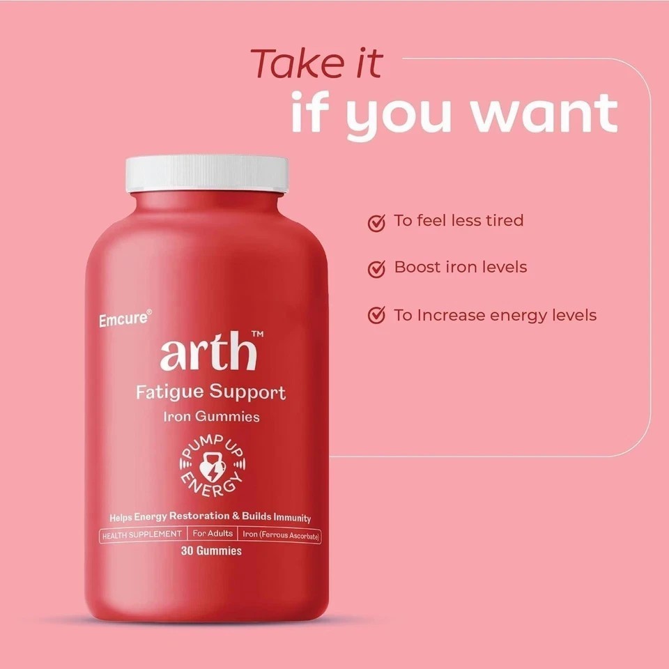 Arth Iron Gummies | Made in FDA Facilities | Ferrous Ascorbate & Folic Acid, 30N