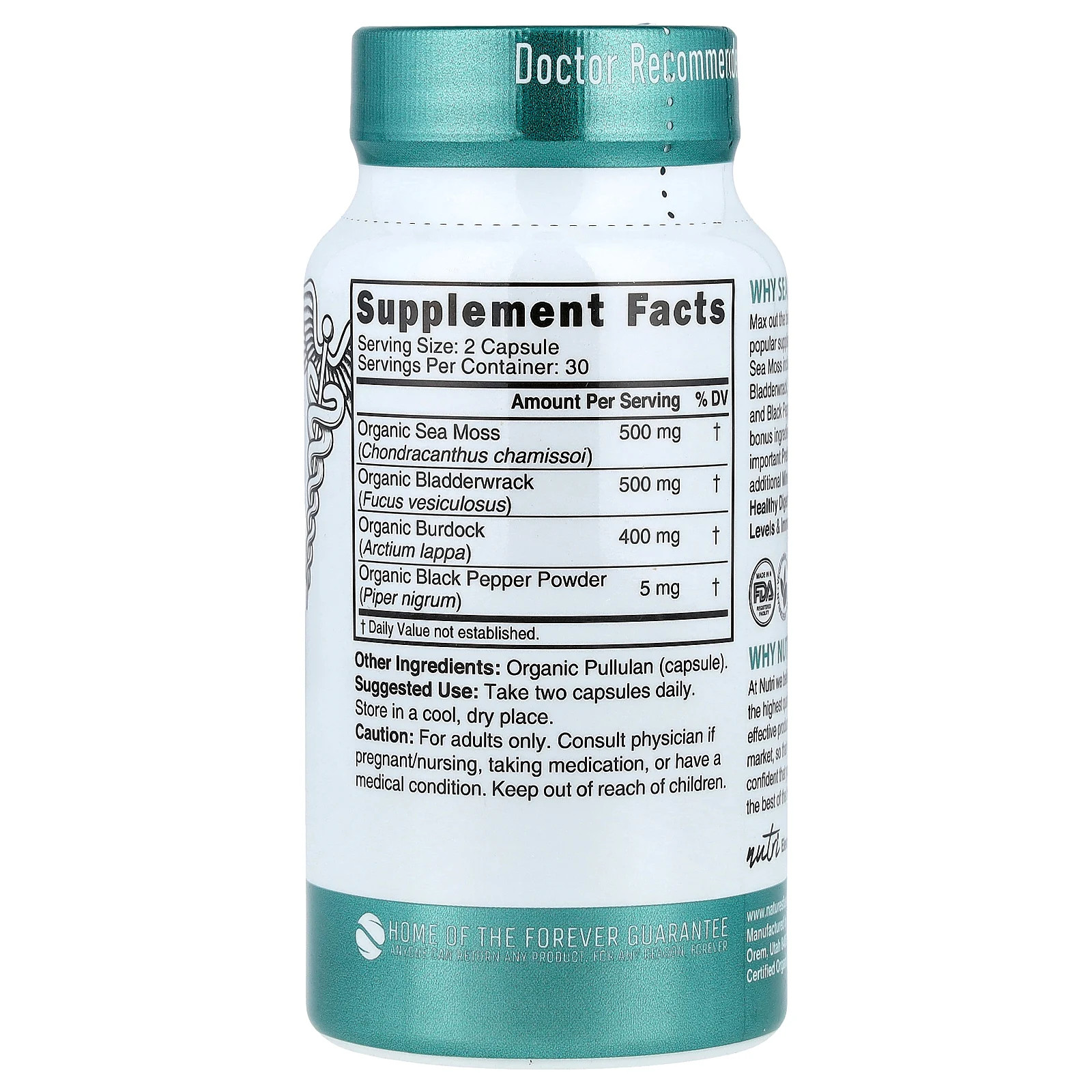 Nutri, Organic Sea Moss, 1,400 mg, 60 Organic Capsules (700 mg per Capsule)