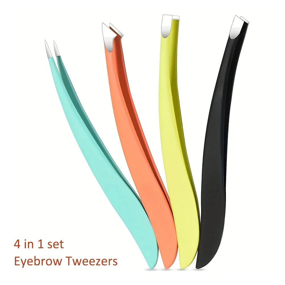 4 Pcs/set Colorful New Arrival Professional Stainless Steel Tweezer Eyebrow Face